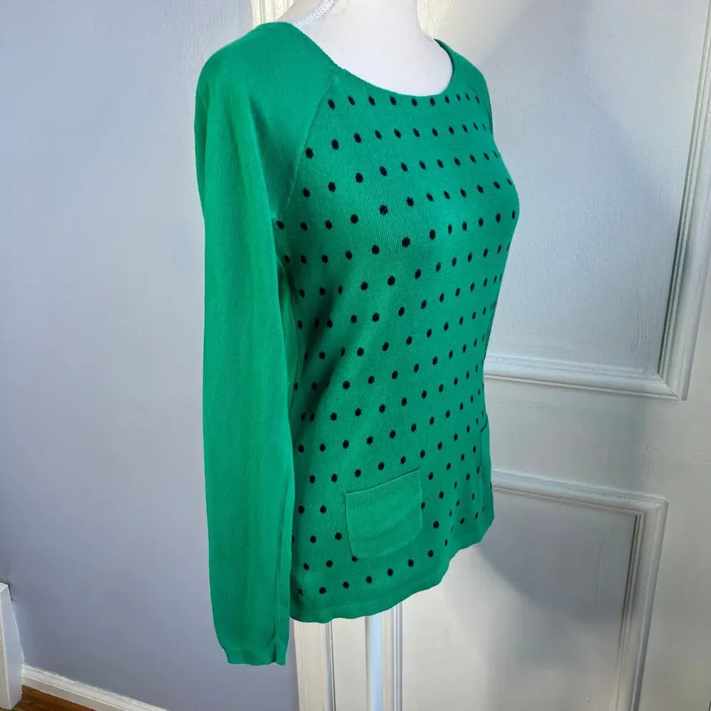 LOFT Polka Dot Cotton Sweater Long Sleeve Women's Size XS‎ Extra Small Green